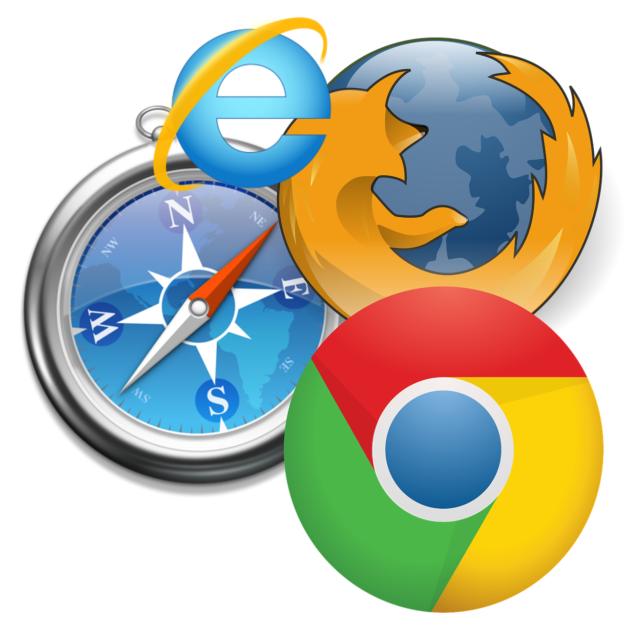 various web browser icons and a compass