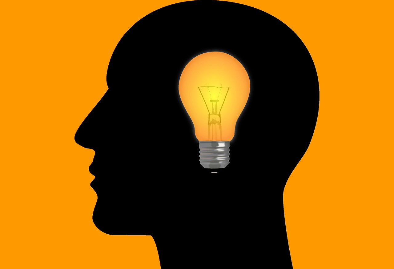 bulb illuminating inside human head showing idea for business