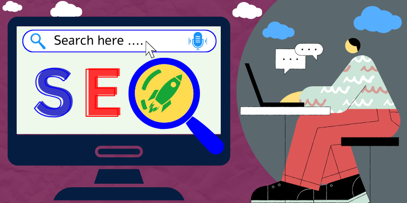 pc displaying SEO and a person performing the process